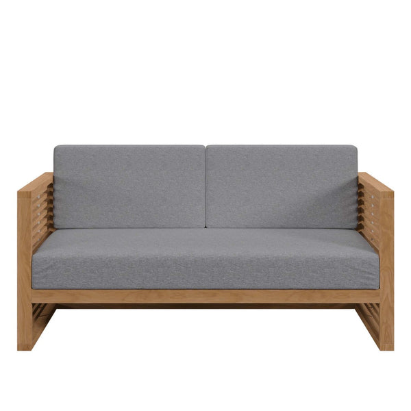 Modway Furniture Carlsbad Teak Wood Outdoor Loveseat - Stylish, Durable Seating with Weather-Resistant Cushions Natural Gray EEI-5605-NAT-GRY
