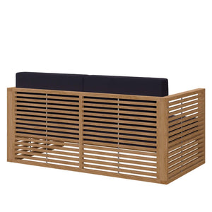 Modway Furniture Carlsbad Teak Wood Outdoor Loveseat - Stylish, Durable Seating with Weather-Resistant Cushions Natural Navy EEI-5605-NAT-NAV