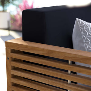 Modway Furniture Carlsbad Teak Wood Outdoor Loveseat - Stylish, Durable Seating with Weather-Resistant Cushions Natural Navy EEI-5605-NAT-NAV