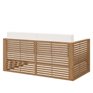 Modway Furniture Carlsbad Teak Wood Outdoor Loveseat - Stylish, Durable Seating with Weather-Resistant Cushions Natural White EEI-5605-NAT-WHI