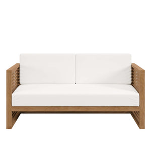 Modway Furniture Carlsbad Teak Wood Outdoor Loveseat - Stylish, Durable Seating with Weather-Resistant Cushions Natural White EEI-5605-NAT-WHI