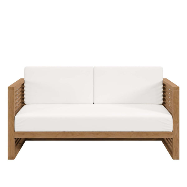 Modway Furniture Carlsbad Teak Wood Outdoor Loveseat - Stylish, Durable Seating with Weather-Resistant Cushions Natural White EEI-5605-NAT-WHI
