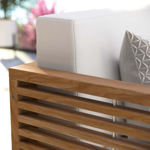 Modway Furniture Carlsbad Teak Wood Outdoor Loveseat - Stylish, Durable Seating with Weather-Resistant Cushions Natural White EEI-5605-NAT-WHI