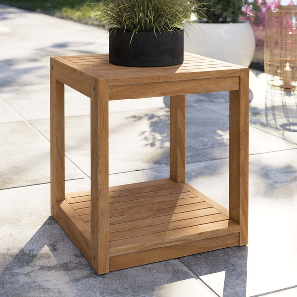 Modway Furniture Carlsbad Teak Wood Outdoor Patio Side Table - Durable, Stylish, and Versatile Accent for Any Space EEI-5607-NAT