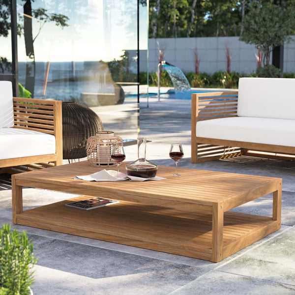 Modway Furniture Carlsbad Teak Wood Outdoor Coffee Table - Weather-Resistant, Stylish Slatted Design for Patios EEI-5608-NAT