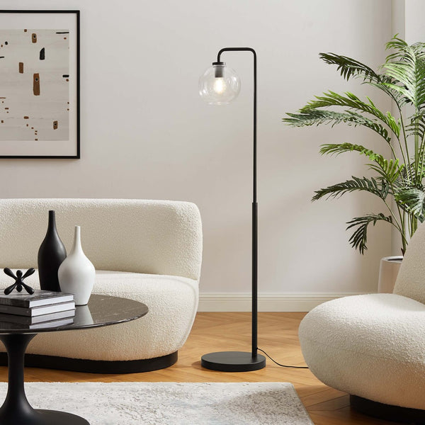 Modway Furniture Silo Glass Globe Floor Lamp by Modway - Modern-Industrial Design with Dimmable Light and Foot Switch Black EEI-5616-BLK