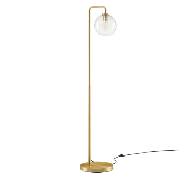 Modway Furniture Silo Glass Globe Floor Lamp by Modway - Modern-Industrial Design with Dimmable Light and Foot Switch Satin Brass EEI-5616-SBR
