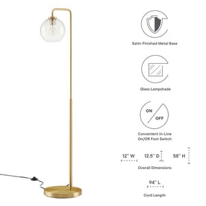Modway Furniture Silo Glass Globe Floor Lamp by Modway - Modern-Industrial Design with Dimmable Light and Foot Switch Satin Brass EEI-5616-SBR