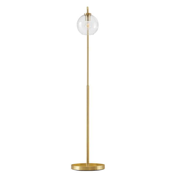 Modway Furniture Silo Glass Globe Floor Lamp by Modway - Modern-Industrial Design with Dimmable Light and Foot Switch Satin Brass EEI-5616-SBR