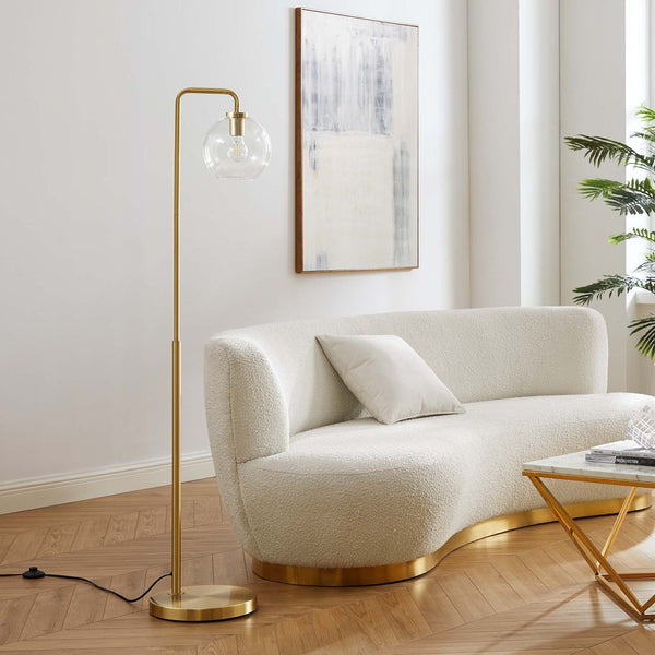 Modway Furniture Silo Glass Globe Floor Lamp by Modway - Modern-Industrial Design with Dimmable Light and Foot Switch Satin Brass EEI-5616-SBR