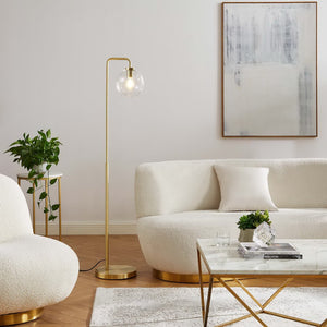 Modway Furniture Silo Glass Globe Floor Lamp by Modway - Modern-Industrial Design with Dimmable Light and Foot Switch Satin Brass EEI-5616-SBR