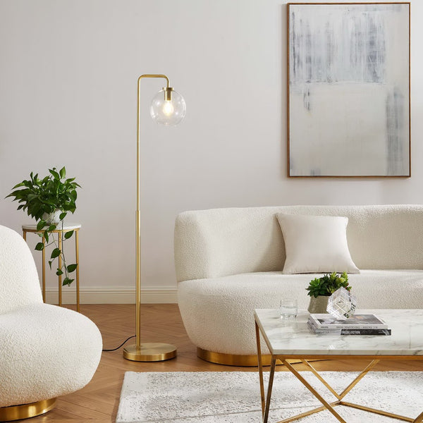 Modway Furniture Silo Glass Globe Floor Lamp by Modway - Modern-Industrial Design with Dimmable Light and Foot Switch Satin Brass EEI-5616-SBR