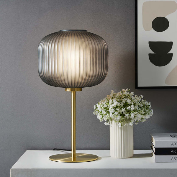 Modway Furniture Reprise Glass Sphere Table Lamp - Mid-Century Modern Design for Cozy Ambient Lighting in Any Room Black Satin Brass EEI-5622-BLK-SBR