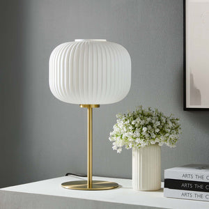 Modway Furniture Reprise Glass Sphere Table Lamp - Mid-Century Modern Design for Cozy Ambient Lighting in Any Room White Satin Brass EEI-5622-WHI-SBR