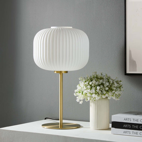 Modway Furniture Reprise Glass Sphere Table Lamp - Mid-Century Modern Design for Cozy Ambient Lighting in Any Room White Satin Brass EEI-5622-WHI-SBR