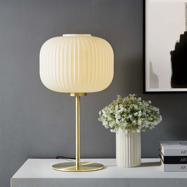 Modway Furniture Reprise Glass Sphere Table Lamp - Mid-Century Modern Design for Cozy Ambient Lighting in Any Room White Satin Brass EEI-5622-WHI-SBR