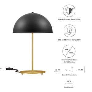 Modway Furniture Ideal Metal Table Lamp - Industrial-Inspired Accent Light for Modern Interiors & Task Lighting Black Satin Brass EEI-5629-BLK-SBR