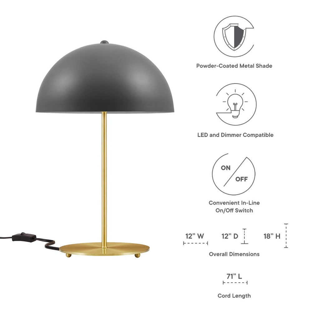 Modway Furniture Ideal Metal Table Lamp - Industrial-Inspired Accent Light for Modern Interiors & Task Lighting Gray Satin Brass EEI-5629-GRY-SBR
