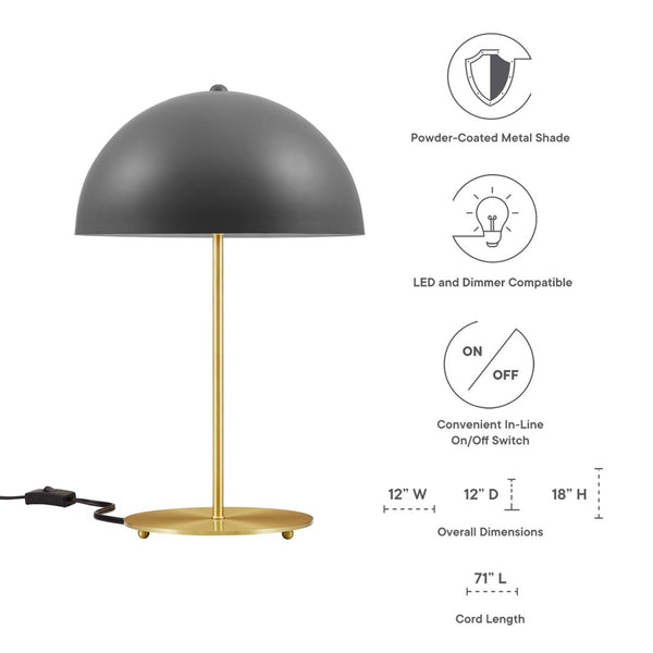 Modway Furniture Ideal Metal Table Lamp - Industrial-Inspired Accent Light for Modern Interiors & Task Lighting Gray Satin Brass EEI-5629-GRY-SBR