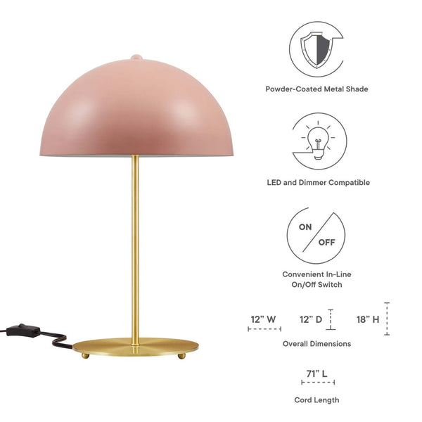 Modway Furniture Ideal Metal Table Lamp - Industrial-Inspired Accent Light for Modern Interiors & Task Lighting Pink Satin Brass EEI-5629-PNK-SBR