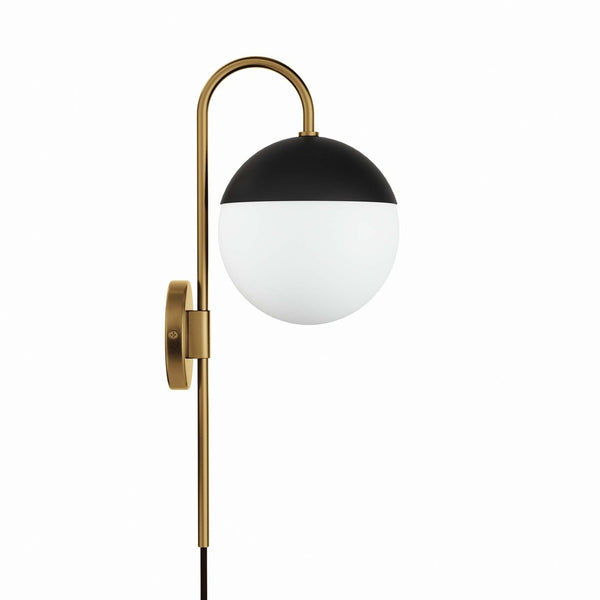 Modway Furniture Stellar Modern 1-Light Wall Sconce - Frosted Glass Globe with Matte Black Metal Arm for Elegance EEI-5654-OPA-SBR