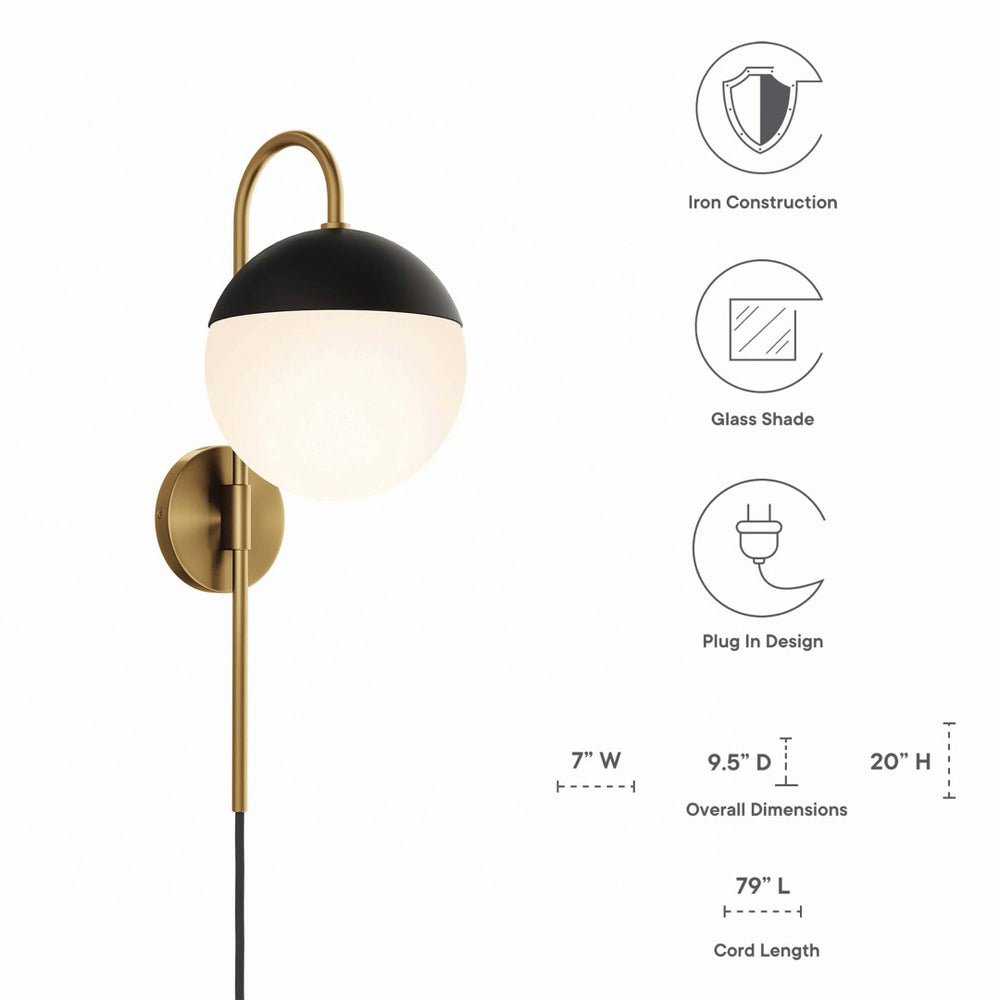 Modway Furniture Stellar Modern 1-Light Wall Sconce - Frosted Glass Globe with Matte Black Metal Arm for Elegance EEI-5654-OPA-SBR