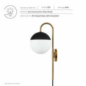 Modway Furniture Stellar Modern 1-Light Wall Sconce - Frosted Glass Globe with Matte Black Metal Arm for Elegance EEI-5654-OPA-SBR