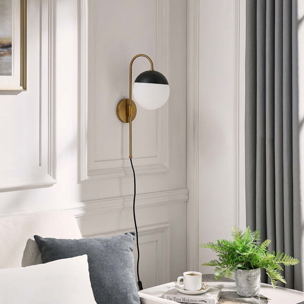 Modway Furniture Stellar Modern 1-Light Wall Sconce - Frosted Glass Globe with Matte Black Metal Arm for Elegance EEI-5654-OPA-SBR