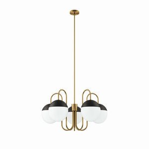Modway Furniture Stellar 5-Light Chandelier - Modern Opal Satin Brass Fixture with Adjustable Height & Elegant Design EEI-5658-OPA-SBR