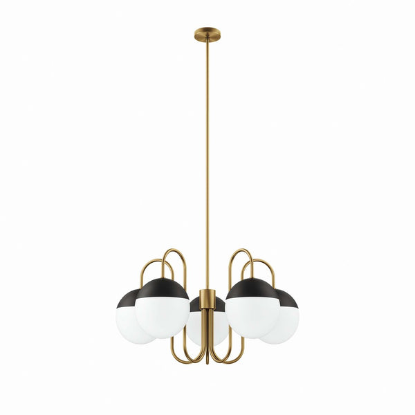 Modway Furniture Stellar 5-Light Chandelier - Modern Opal Satin Brass Fixture with Adjustable Height & Elegant Design EEI-5658-OPA-SBR