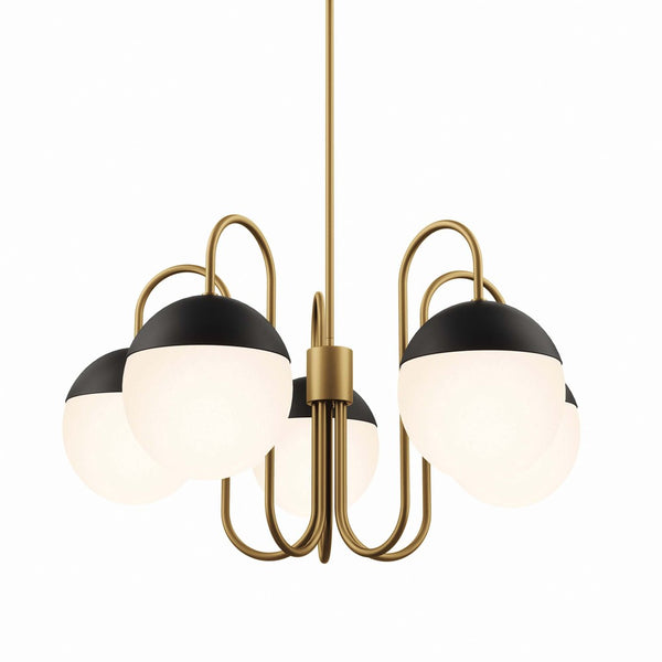 Modway Furniture Stellar 5-Light Chandelier - Modern Opal Satin Brass Fixture with Adjustable Height & Elegant Design EEI-5658-OPA-SBR