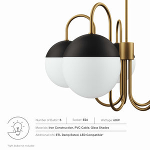 Modway Furniture Stellar 5-Light Chandelier - Modern Opal Satin Brass Fixture with Adjustable Height & Elegant Design EEI-5658-OPA-SBR