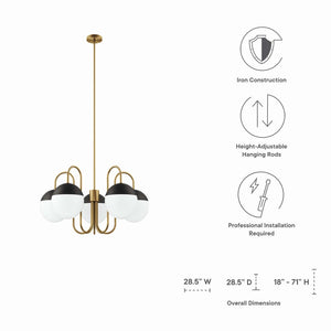 Modway Furniture Stellar 5-Light Chandelier - Modern Opal Satin Brass Fixture with Adjustable Height & Elegant Design EEI-5658-OPA-SBR