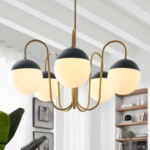 Modway Furniture Stellar 5-Light Chandelier - Modern Opal Satin Brass Fixture with Adjustable Height & Elegant Design EEI-5658-OPA-SBR