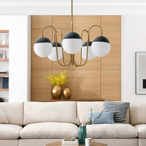 Modway Furniture Stellar 5-Light Chandelier - Modern Opal Satin Brass Fixture with Adjustable Height & Elegant Design EEI-5658-OPA-SBR