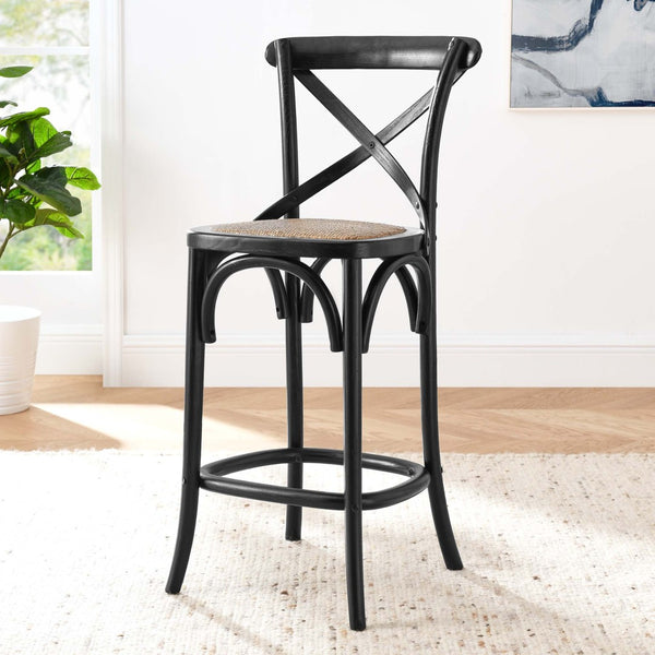 Modway Furniture Gear Counter Stool by Modway - Rustic Farmhouse Design with Durable Rattan Seat and Sturdy Elm Frame Black EEI-5667-BLK