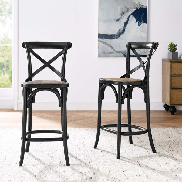 Modway Furniture Gear Counter Stool by Modway - Rustic Farmhouse Design with Durable Rattan Seat and Sturdy Elm Frame Black EEI-5667-BLK