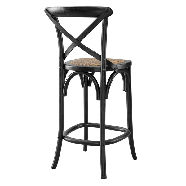 Modway Furniture Gear Counter Stool by Modway - Rustic Farmhouse Design with Durable Rattan Seat and Sturdy Elm Frame Black EEI-5667-BLK
