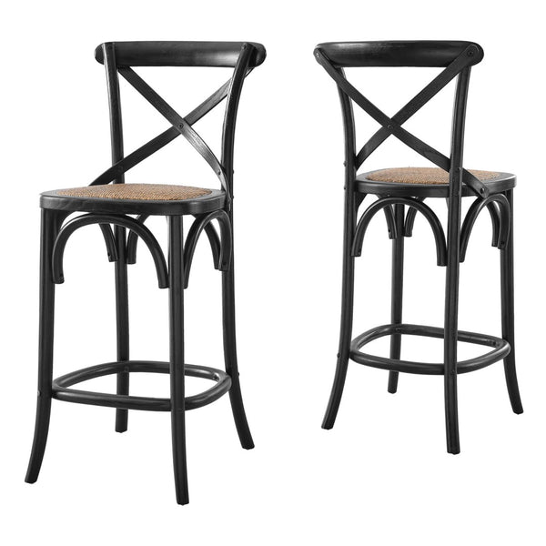 Modway Furniture Gear Counter Stool by Modway - Rustic Farmhouse Design with Durable Rattan Seat and Sturdy Elm Frame Black EEI-5667-BLK