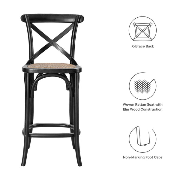 Modway Furniture Gear Counter Stool by Modway - Rustic Farmhouse Design with Durable Rattan Seat and Sturdy Elm Frame Black EEI-5667-BLK