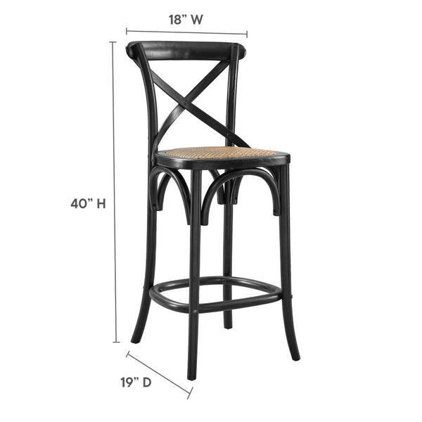 Modway Furniture Gear Counter Stool by Modway - Rustic Farmhouse Design with Durable Rattan Seat and Sturdy Elm Frame Black EEI-5667-BLK