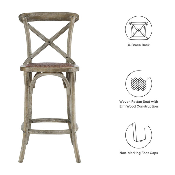 Modway Furniture Gear Counter Stool by Modway - Rustic Farmhouse Design with Durable Rattan Seat and Sturdy Elm Frame Gray EEI-5667-GRY