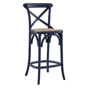 Modway Furniture Gear Counter Stool by Modway - Rustic Farmhouse Design with Durable Rattan Seat and Sturdy Elm Frame Midnight Blue EEI-5667-MID