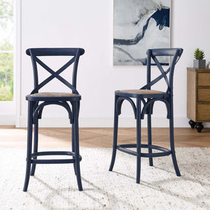 Modway Furniture Gear Counter Stool by Modway - Rustic Farmhouse Design with Durable Rattan Seat and Sturdy Elm Frame Midnight Blue EEI-5667-MID