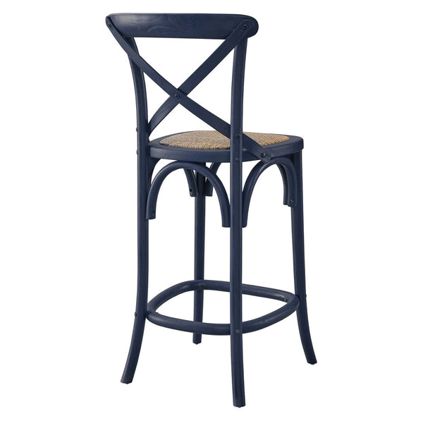 Modway Furniture Gear Counter Stool by Modway - Rustic Farmhouse Design with Durable Rattan Seat and Sturdy Elm Frame Midnight Blue EEI-5667-MID
