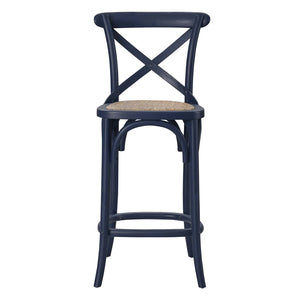 Modway Furniture Gear Counter Stool by Modway - Rustic Farmhouse Design with Durable Rattan Seat and Sturdy Elm Frame Midnight Blue EEI-5667-MID