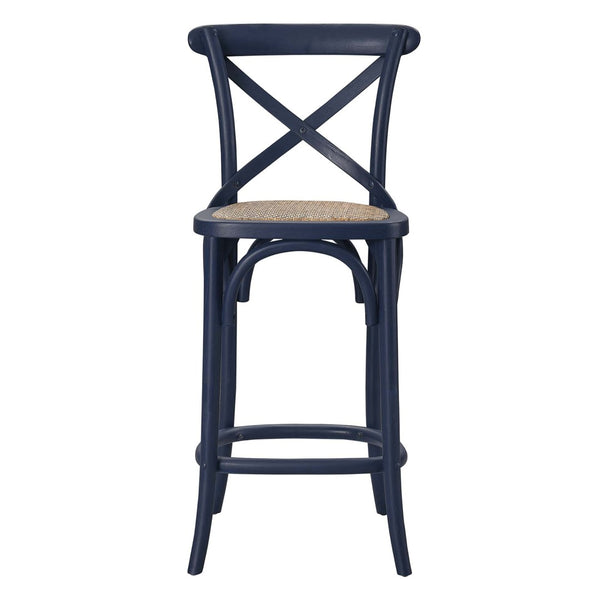 Modway Furniture Gear Counter Stool by Modway - Rustic Farmhouse Design with Durable Rattan Seat and Sturdy Elm Frame Midnight Blue EEI-5667-MID