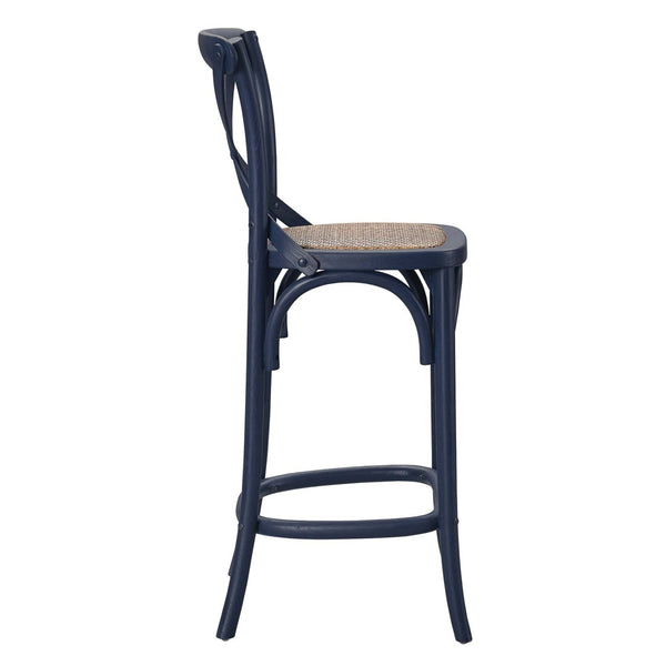 Modway Furniture Gear Counter Stool by Modway - Rustic Farmhouse Design with Durable Rattan Seat and Sturdy Elm Frame Midnight Blue EEI-5667-MID