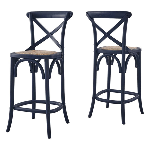 Modway Furniture Gear Counter Stool by Modway - Rustic Farmhouse Design with Durable Rattan Seat and Sturdy Elm Frame Midnight Blue EEI-5667-MID