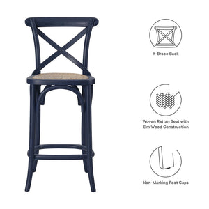 Modway Furniture Gear Counter Stool by Modway - Rustic Farmhouse Design with Durable Rattan Seat and Sturdy Elm Frame Midnight Blue EEI-5667-MID